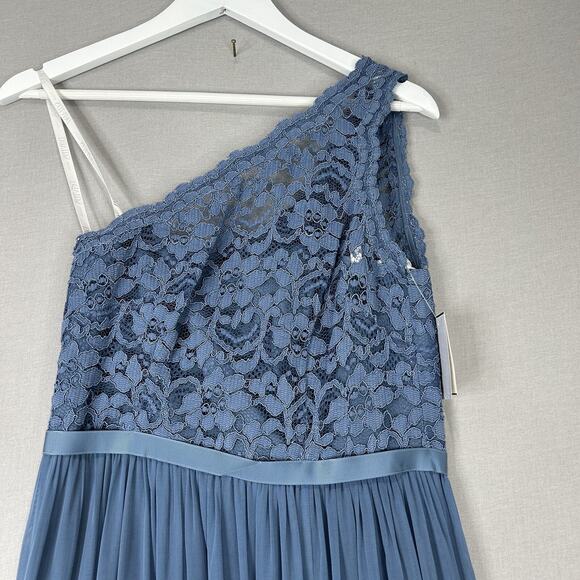 David's Bridal Dress Women 4 Steel Blue Lace One Shoulder Gown Bridesmaid Formal - Picture 3 of 13